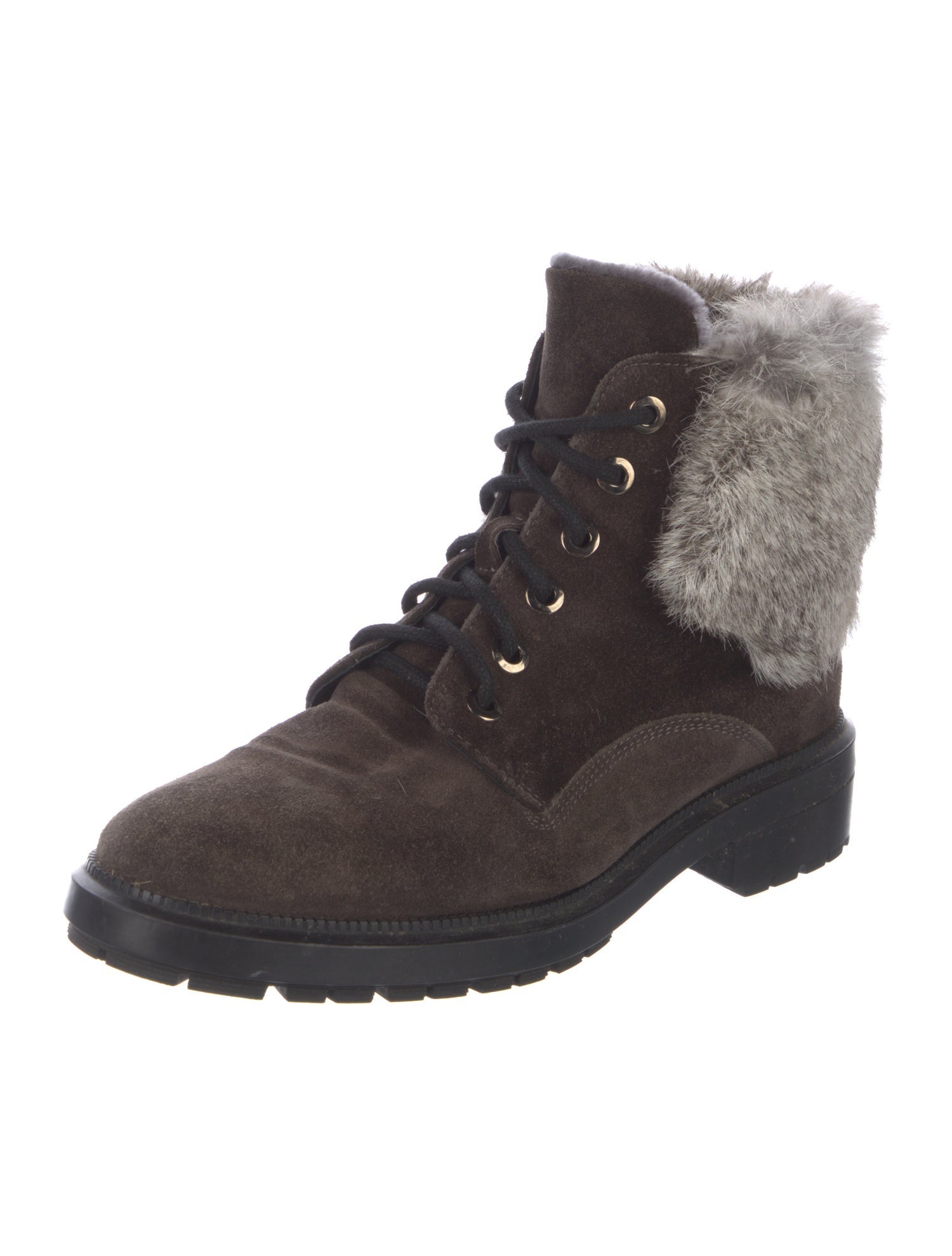 Aquatalia Suede Fur Trim Combat Boots